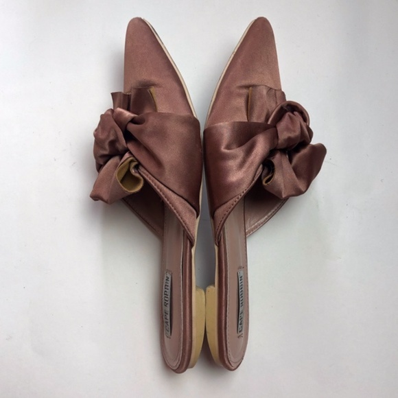Cape Robbin Rose Gold/Pink Satin Ruffled Mules - Picture 6 of 7